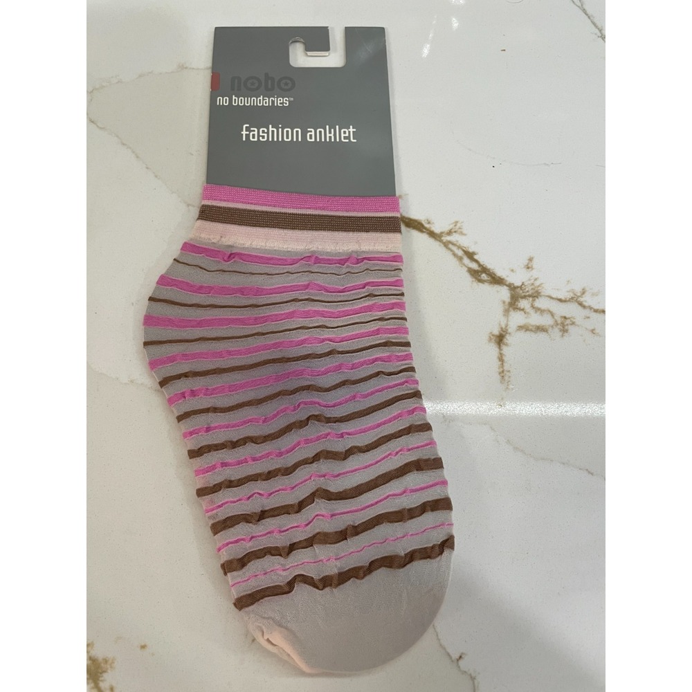 Vtg Y2K Sheer Anklet Socks Women One Size Striped Brown Pink No Boundaries New